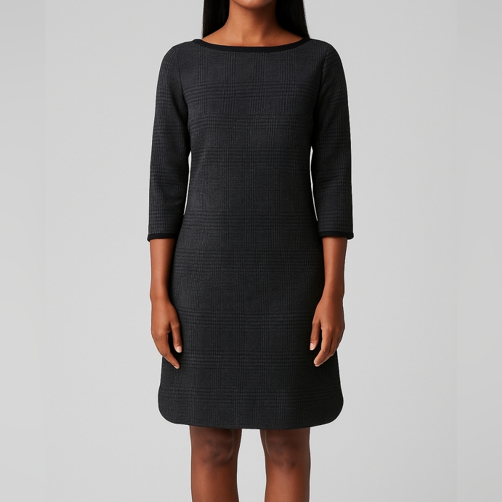 Max Studio Plaid Shift Dress Womens Size Small Black Gray Glen Check Work Office